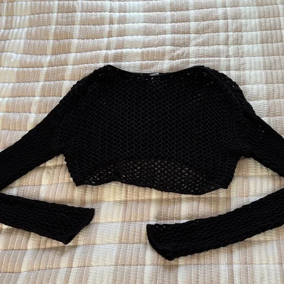 Naked Wardrobe Black Crochet Crop Top - Picture 1 of 3